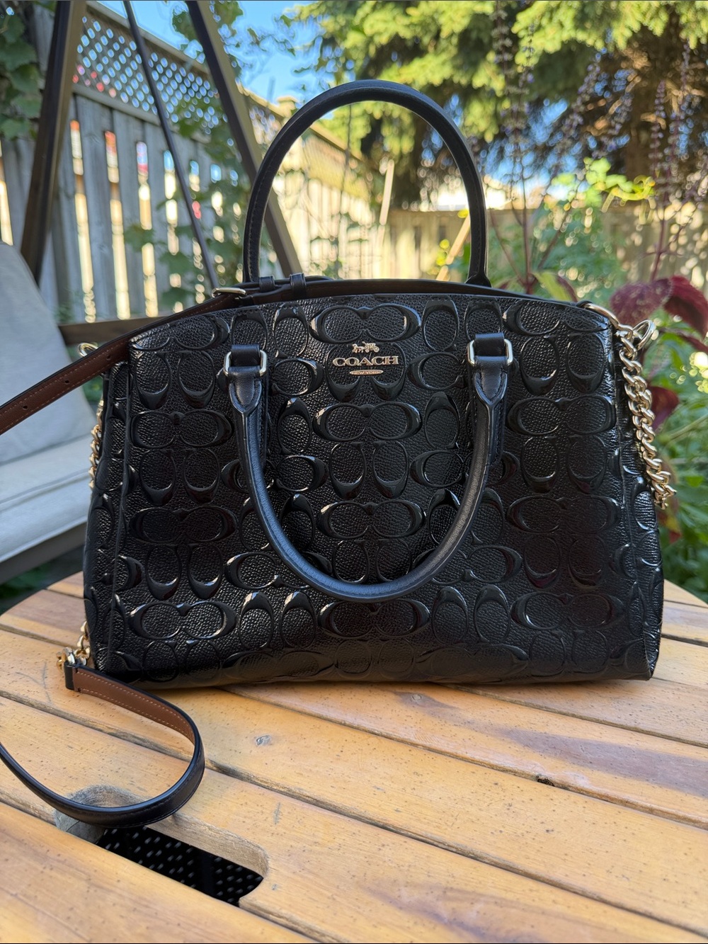 Coach Black Embossed Patent Leather Handbag – Excellent Condition